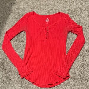 SO Red Ribbed Women's Blouse